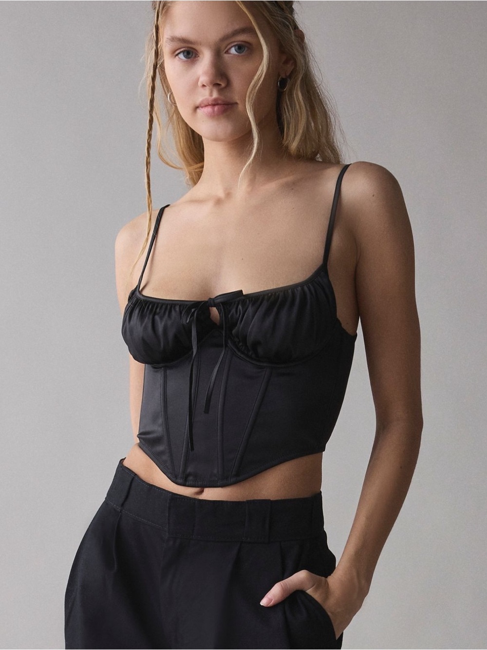 NWT Out from under Devon satin tie front corset top